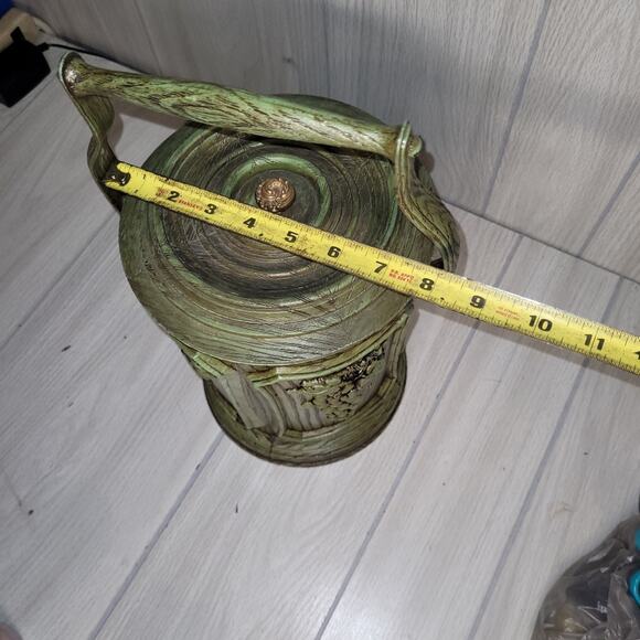 Vintage MCM Avacado Green Faux Wood Grain Grape Motif Ice Wine Bucket - Picture 8 of 9